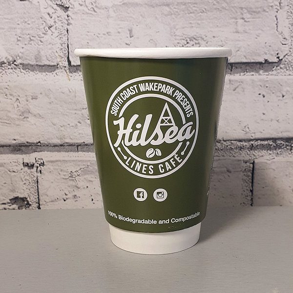 bespoke compostable recyclable takeaway coffee cup - own brand - Hilsea Cafe