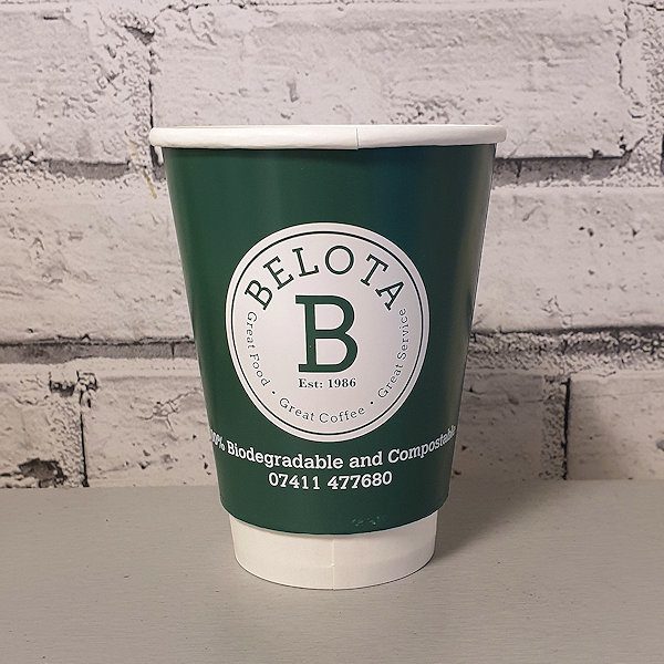 bespoke compostable recyclable takeaway coffee cup - own brand - Belota