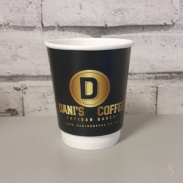 bespoke compostable recyclable takeaway coffee cup - own brand - Dani's Coffee Artisan Bakery