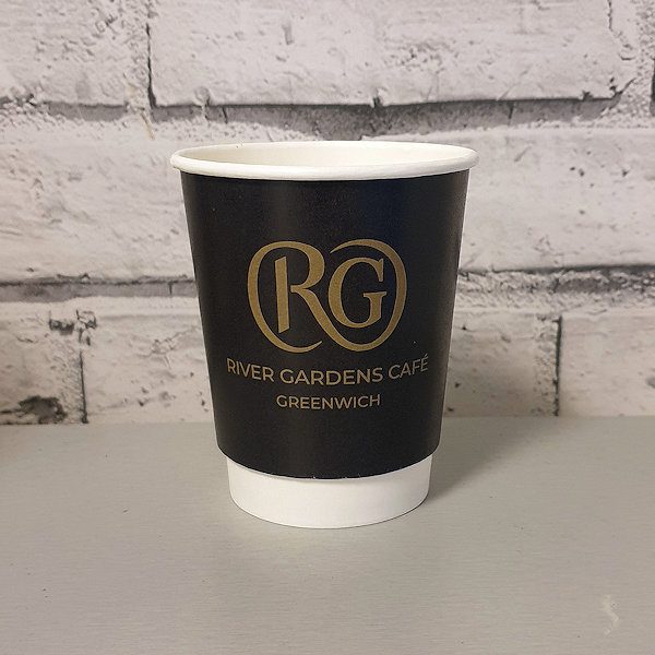 bespoke compostable recyclable takeaway coffee cup - own brand - River Gardens Cafe